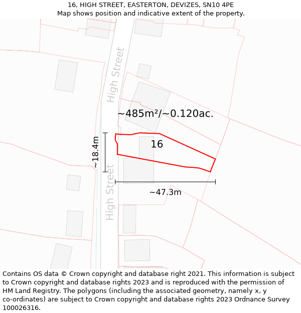 16, HIGH STREET, EASTERTON, DEVIZES, SN10 4PE: Plot and title map