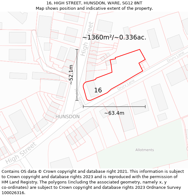 16, HIGH STREET, HUNSDON, WARE, SG12 8NT: Plot and title map