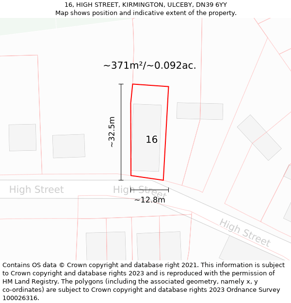 16, HIGH STREET, KIRMINGTON, ULCEBY, DN39 6YY: Plot and title map