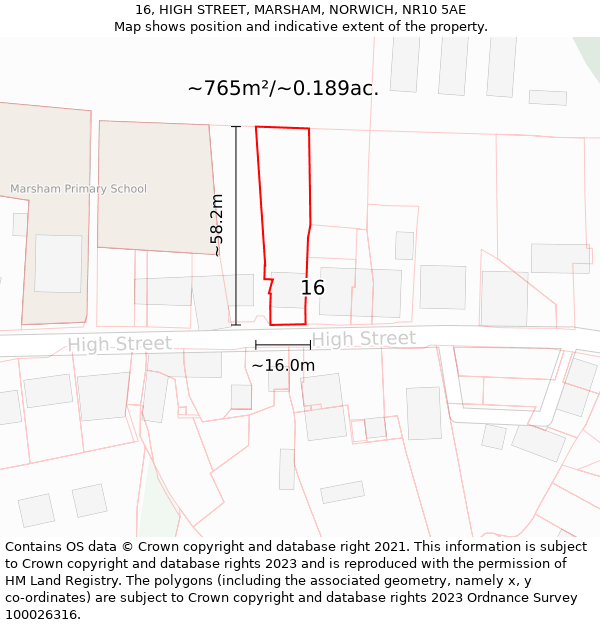 16, HIGH STREET, MARSHAM, NORWICH, NR10 5AE: Plot and title map