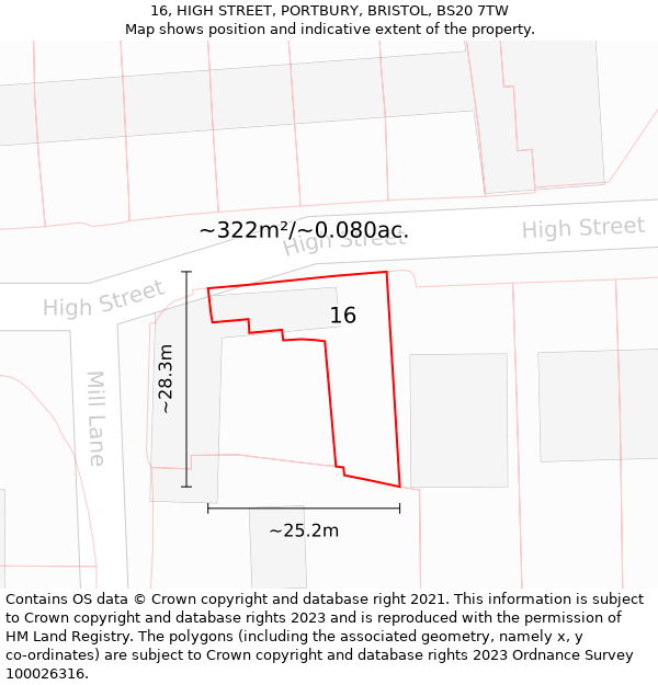 16, HIGH STREET, PORTBURY, BRISTOL, BS20 7TW: Plot and title map
