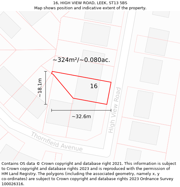 16, HIGH VIEW ROAD, LEEK, ST13 5BS: Plot and title map