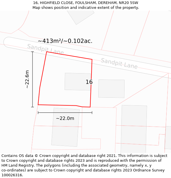 16, HIGHFIELD CLOSE, FOULSHAM, DEREHAM, NR20 5SW: Plot and title map