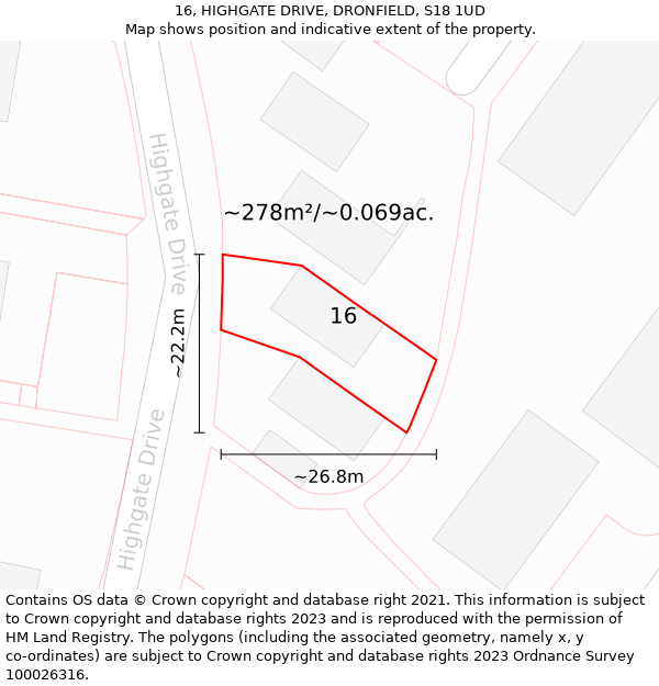 16, HIGHGATE DRIVE, DRONFIELD, S18 1UD: Plot and title map