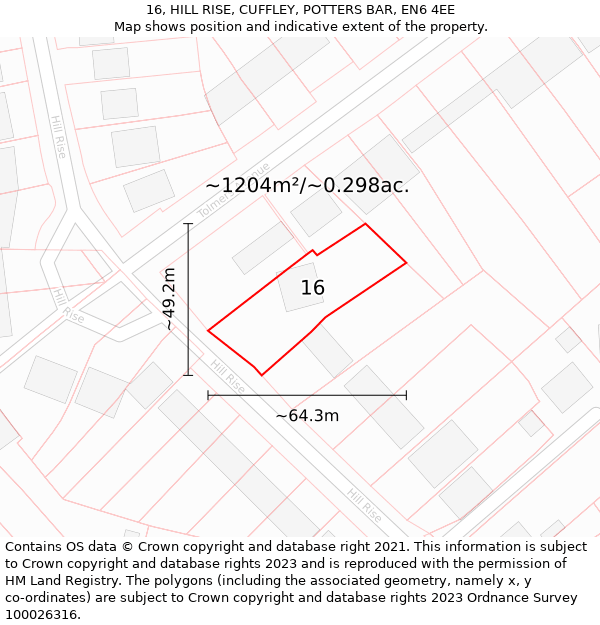 16, HILL RISE, CUFFLEY, POTTERS BAR, EN6 4EE: Plot and title map