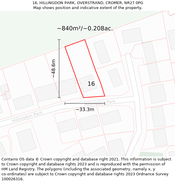 16, HILLINGDON PARK, OVERSTRAND, CROMER, NR27 0PG: Plot and title map