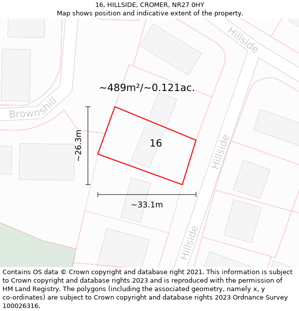 16, HILLSIDE, CROMER, NR27 0HY: Plot and title map