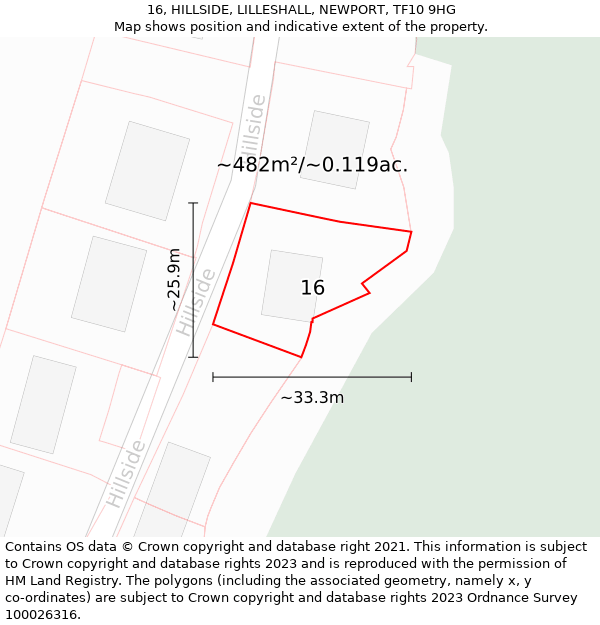 16, HILLSIDE, LILLESHALL, NEWPORT, TF10 9HG: Plot and title map