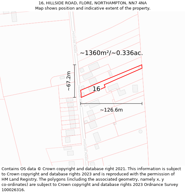 16, HILLSIDE ROAD, FLORE, NORTHAMPTON, NN7 4NA: Plot and title map