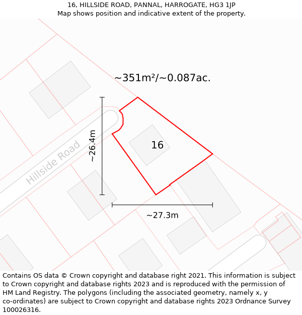 16, HILLSIDE ROAD, PANNAL, HARROGATE, HG3 1JP: Plot and title map