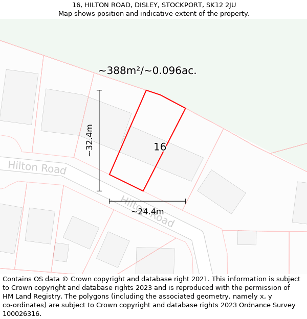 16, HILTON ROAD, DISLEY, STOCKPORT, SK12 2JU: Plot and title map