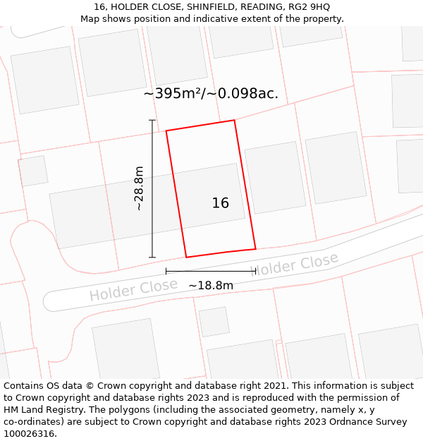 16, HOLDER CLOSE, SHINFIELD, READING, RG2 9HQ: Plot and title map