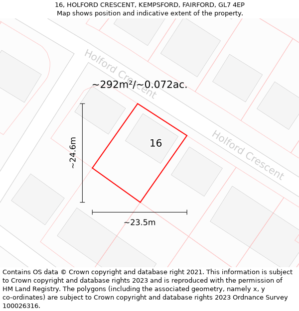 16, HOLFORD CRESCENT, KEMPSFORD, FAIRFORD, GL7 4EP: Plot and title map