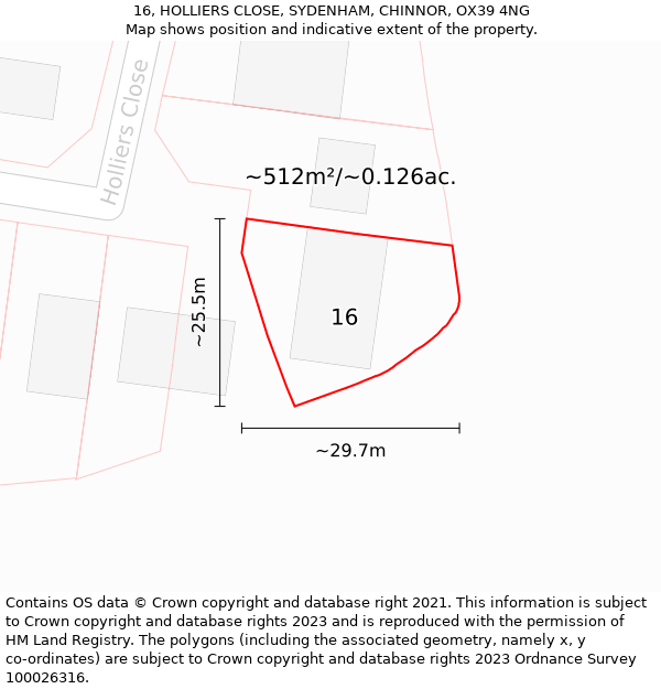 16, HOLLIERS CLOSE, SYDENHAM, CHINNOR, OX39 4NG: Plot and title map