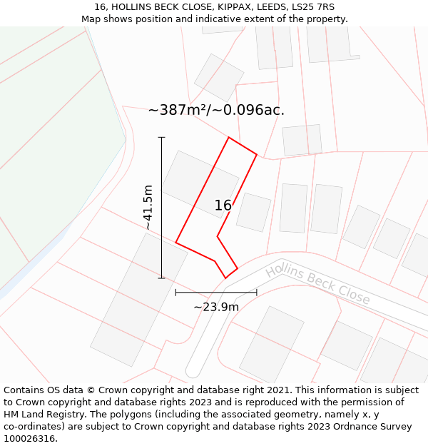 16, HOLLINS BECK CLOSE, KIPPAX, LEEDS, LS25 7RS: Plot and title map