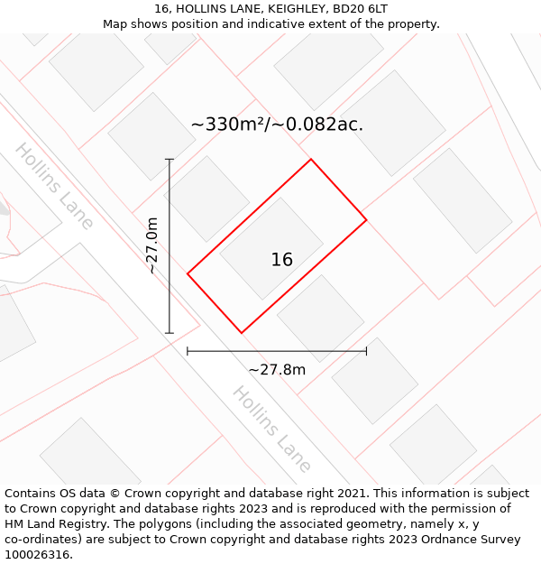 16, HOLLINS LANE, KEIGHLEY, BD20 6LT: Plot and title map