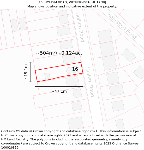 16, HOLLYM ROAD, WITHERNSEA, HU19 2PJ: Plot and title map