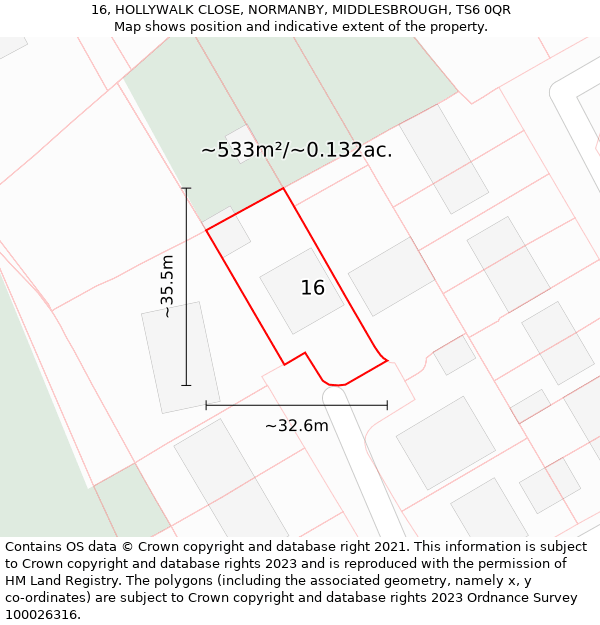 16, HOLLYWALK CLOSE, NORMANBY, MIDDLESBROUGH, TS6 0QR: Plot and title map