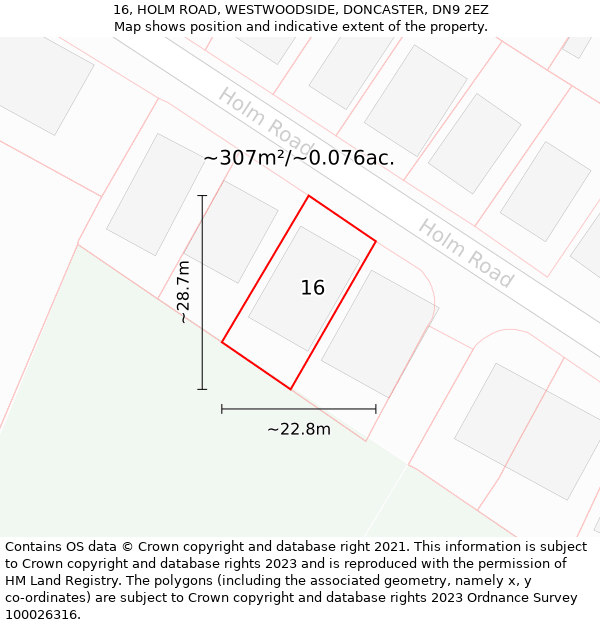 16, HOLM ROAD, WESTWOODSIDE, DONCASTER, DN9 2EZ: Plot and title map