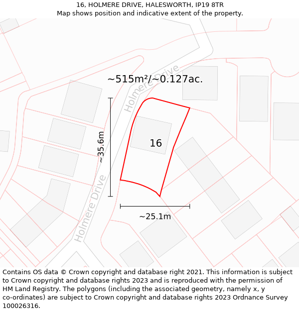 16, HOLMERE DRIVE, HALESWORTH, IP19 8TR: Plot and title map