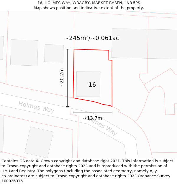 16, HOLMES WAY, WRAGBY, MARKET RASEN, LN8 5PS: Plot and title map