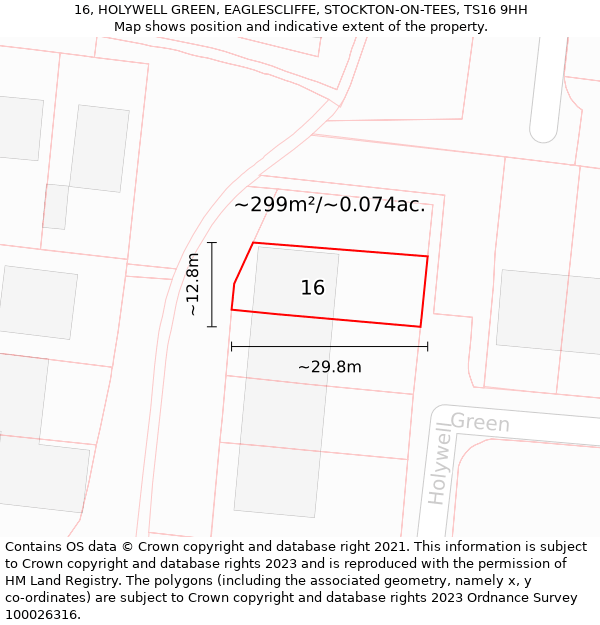 16, HOLYWELL GREEN, EAGLESCLIFFE, STOCKTON-ON-TEES, TS16 9HH: Plot and title map