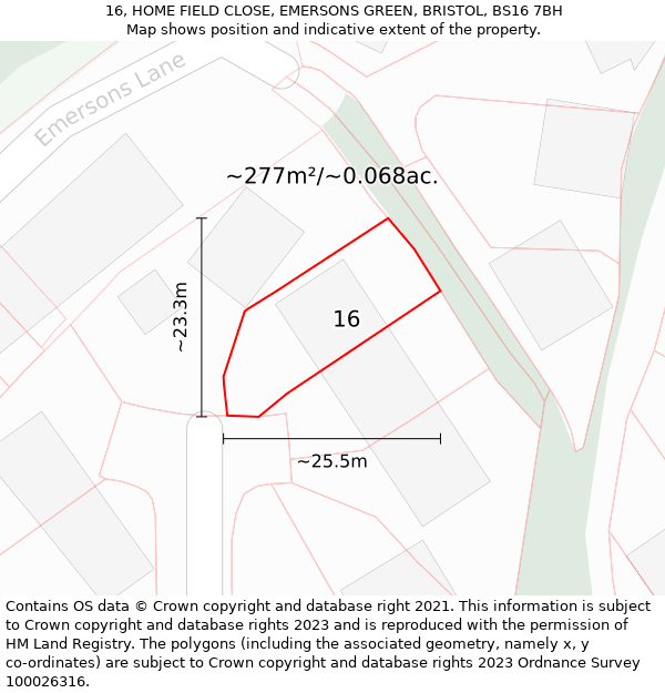 16, HOME FIELD CLOSE, EMERSONS GREEN, BRISTOL, BS16 7BH: Plot and title map