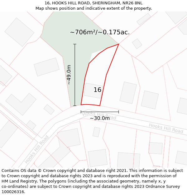 16, HOOKS HILL ROAD, SHERINGHAM, NR26 8NL: Plot and title map