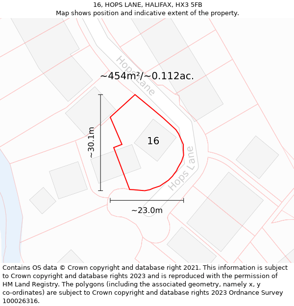 16, HOPS LANE, HALIFAX, HX3 5FB: Plot and title map