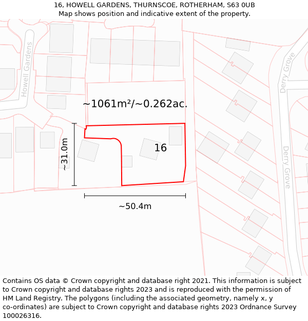 16, HOWELL GARDENS, THURNSCOE, ROTHERHAM, S63 0UB: Plot and title map