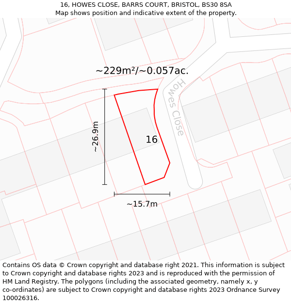 16, HOWES CLOSE, BARRS COURT, BRISTOL, BS30 8SA: Plot and title map