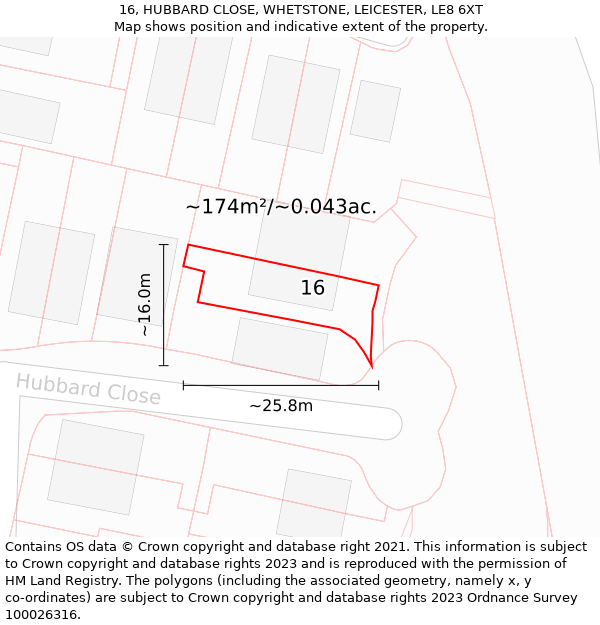 16, HUBBARD CLOSE, WHETSTONE, LEICESTER, LE8 6XT: Plot and title map