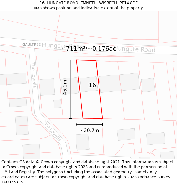 16, HUNGATE ROAD, EMNETH, WISBECH, PE14 8DE: Plot and title map