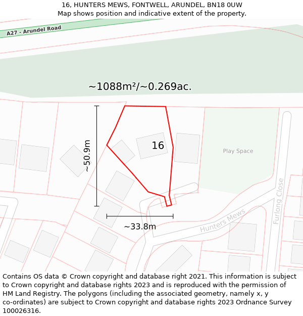 16, HUNTERS MEWS, FONTWELL, ARUNDEL, BN18 0UW: Plot and title map