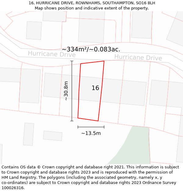 16, HURRICANE DRIVE, ROWNHAMS, SOUTHAMPTON, SO16 8LH: Plot and title map