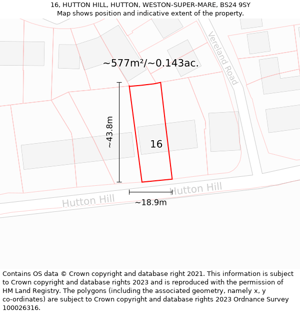 16, HUTTON HILL, HUTTON, WESTON-SUPER-MARE, BS24 9SY: Plot and title map