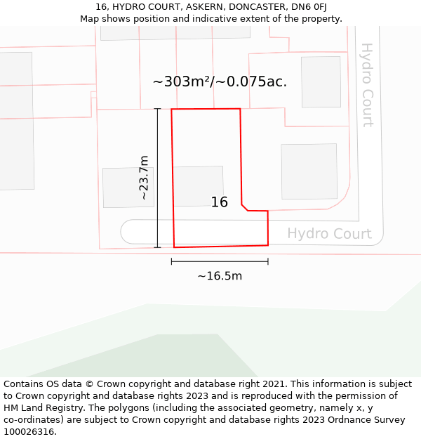 16, HYDRO COURT, ASKERN, DONCASTER, DN6 0FJ: Plot and title map