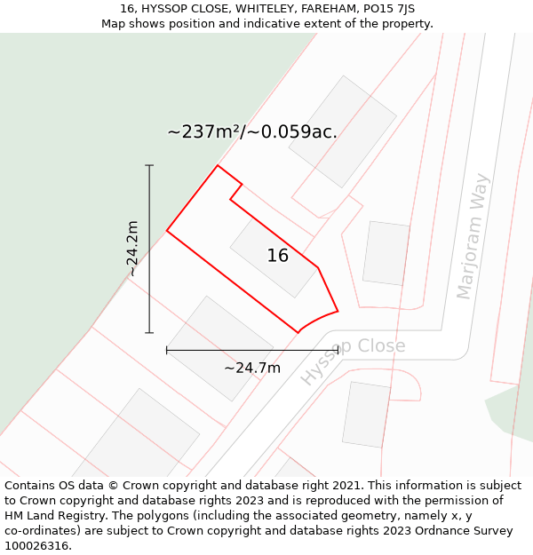 16, HYSSOP CLOSE, WHITELEY, FAREHAM, PO15 7JS: Plot and title map