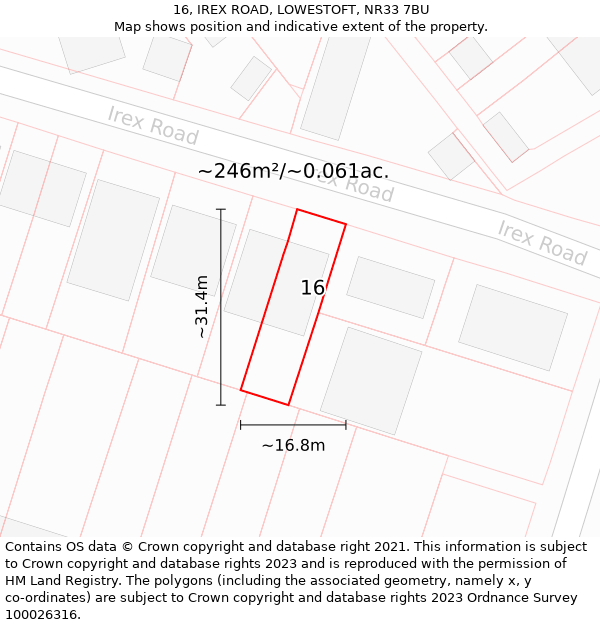 16, IREX ROAD, LOWESTOFT, NR33 7BU: Plot and title map