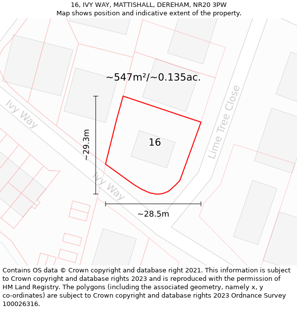 16, IVY WAY, MATTISHALL, DEREHAM, NR20 3PW: Plot and title map