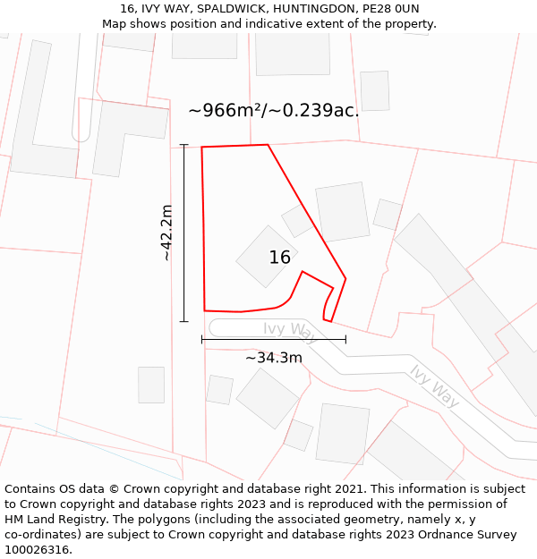 16, IVY WAY, SPALDWICK, HUNTINGDON, PE28 0UN: Plot and title map