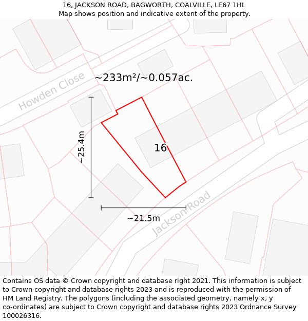 16, JACKSON ROAD, BAGWORTH, COALVILLE, LE67 1HL: Plot and title map