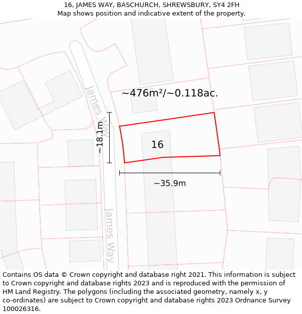 16, JAMES WAY, BASCHURCH, SHREWSBURY, SY4 2FH: Plot and title map