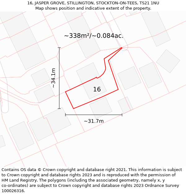 16, JASPER GROVE, STILLINGTON, STOCKTON-ON-TEES, TS21 1NU: Plot and title map