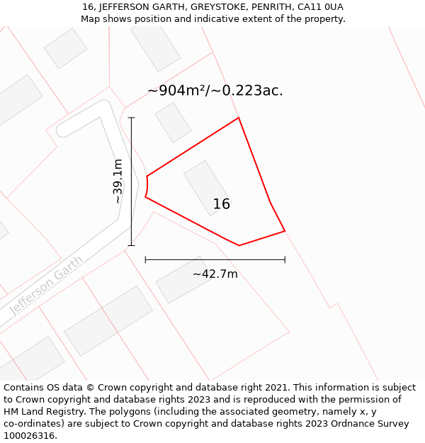 16, JEFFERSON GARTH, GREYSTOKE, PENRITH, CA11 0UA: Plot and title map