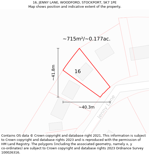 16, JENNY LANE, WOODFORD, STOCKPORT, SK7 1PE: Plot and title map