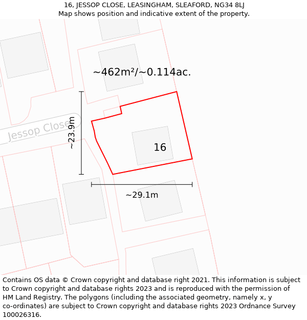 16, JESSOP CLOSE, LEASINGHAM, SLEAFORD, NG34 8LJ: Plot and title map