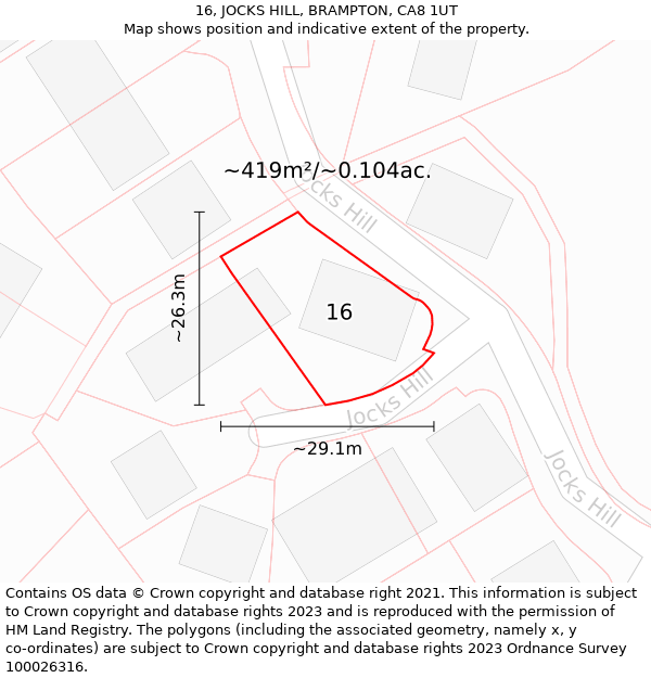 16, JOCKS HILL, BRAMPTON, CA8 1UT: Plot and title map