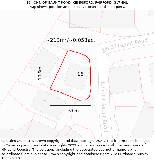 16, JOHN OF GAUNT ROAD, KEMPSFORD, FAIRFORD, GL7 4HL: Plot and title map
