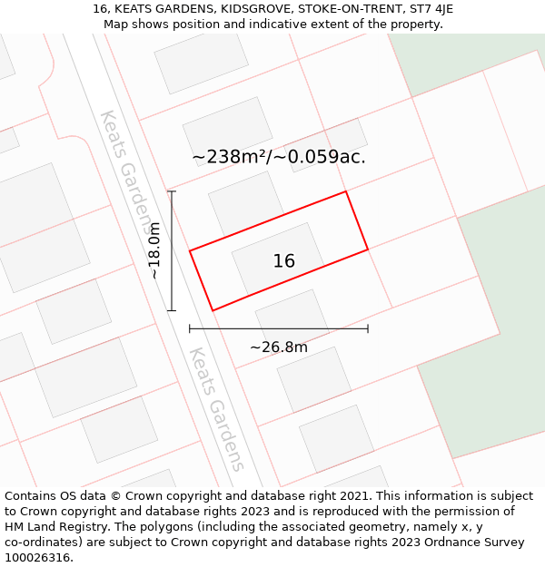 16, KEATS GARDENS, KIDSGROVE, STOKE-ON-TRENT, ST7 4JE: Plot and title map